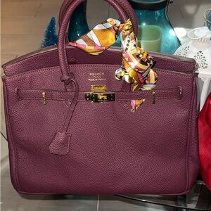 Hermès Plum Satchel with Scarf Accent